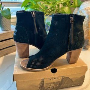 Toms Black Suede Majorca Peep Toe Bootie
